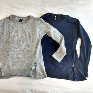 Two Active Life Long Sleeve Knit Tops Grey / Navy
